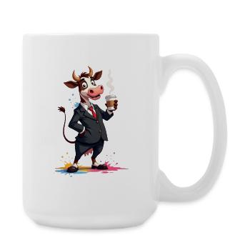 Charming cow in suit style with coffee - Large Mug 440 ml - white - Right
