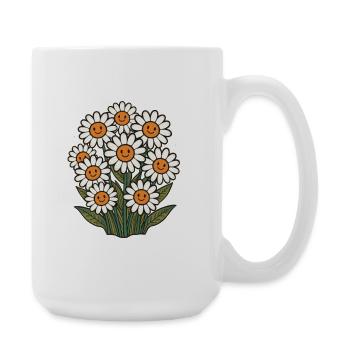 Cheerful flowers with smileys - Large Mug 440 ml - white - Right