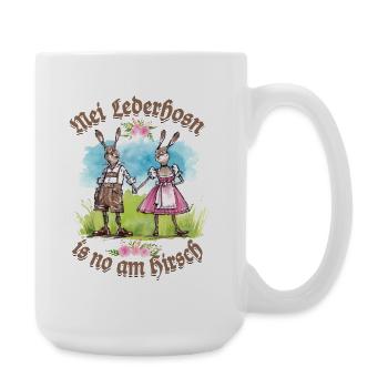 Mei Lederhosn is no am Hirsch - Tracht - Gaudi - Large Mug 440 ml - white - Right