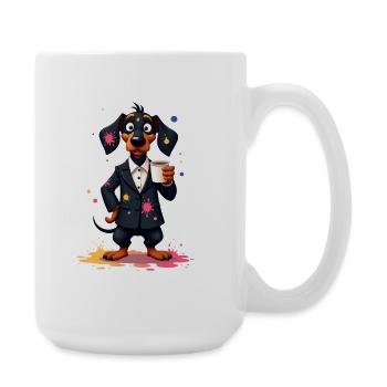 Artistic dachshund in suit with coffee cup - Large Mug 440 ml - white - Right
