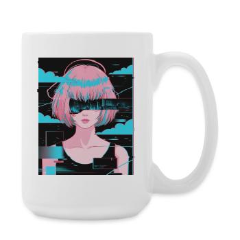 Anime Girl Vaporwave Glitch Aesthetics Motif - Large Mug 440 ml - white - Right