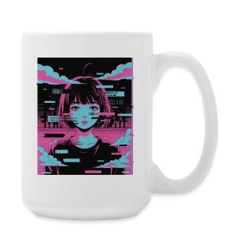 Vaporwave Glitch Anime Girl Aesthetic Motif - Large Mug 440 ml - white - Right