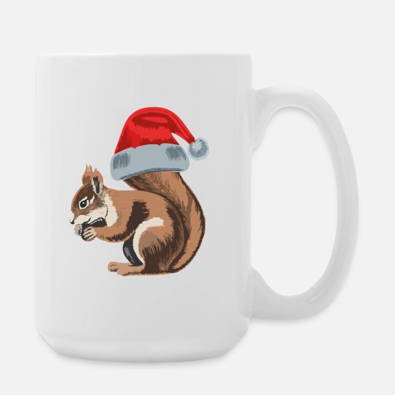 Cute squirrel with Santa hat - Large Mug 440 ml - white