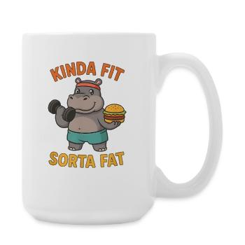 Kinda Fit Sorta Fat Funny Gym Cute Hippo Retro - Große Tasse 440 ml - Weiß - Rechts