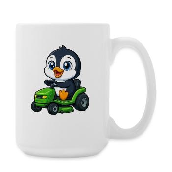 Süßer Pinguin Rasenmäher Gartenarbeit Cartoon - Große Tasse 440 ml - Weiß - Rechts