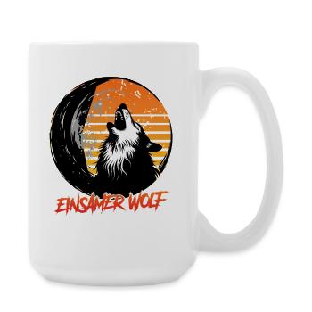 Wolf Spirit EINSAMER WOLF Retro Lustiges - Große Tasse 440 ml - Weiß - Rechts