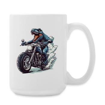 Prehistoric T-Rex on motorcycle - Large Mug 440 ml - white - Right