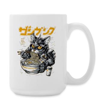 Cyber cat eating ramen - Large Mug 440 ml - white - Right