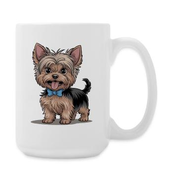 Cute Yorkshire Terrier with bow - Large Mug 440 ml - white - Right