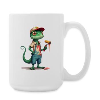 Chameleon painter cartoon with paint roller - Large Mug 440 ml - white - Right