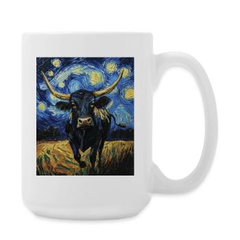 Kuh Kühe Bulle Stier Van Gogh Style Starry  - Große Tasse 440 ml - Weiß - Rechts
