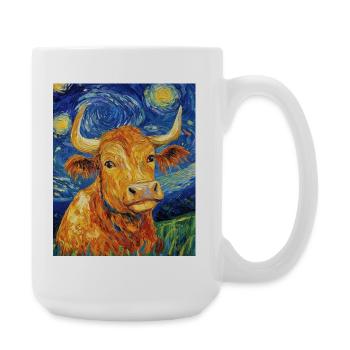 Kuh Kühe Bulle Stier Van Gogh Style Starry  - Große Tasse 440 ml - Weiß - Rechts
