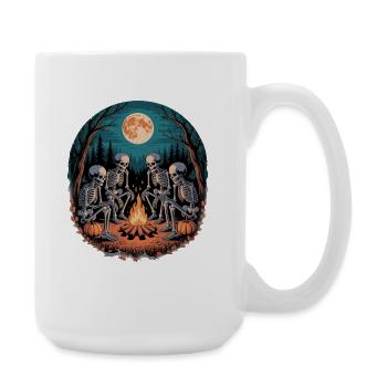 Skeleton Camper Hiker Bonfire Halloween Camping - Große Tasse 440 ml - Weiß - Rechts