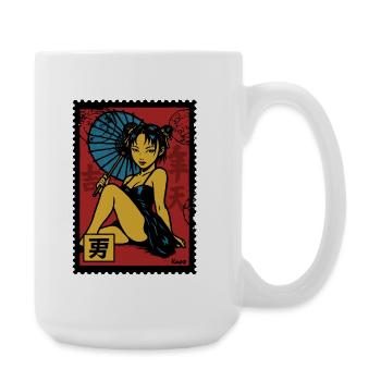Geisha with Parasol Illustration - Large Mug 440 ml - white - Right