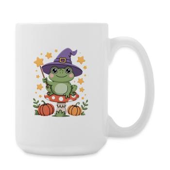 Cute witch frog on toadstool with magic wand - Large Mug 440 ml - white - Right