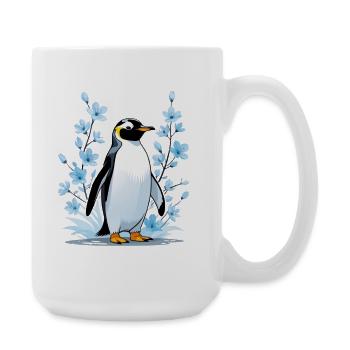 Cute penguin with blue flowers - Large Mug 440 ml - white - Right