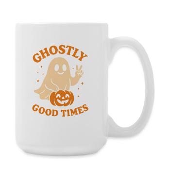 Scary ghost with pumpkin for Halloween - Large Mug 440 ml - white - Right