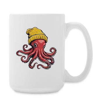 Bunter Octopus mit Mütze im Streetstyle - Große Tasse 440 ml - Weiß - Rechts