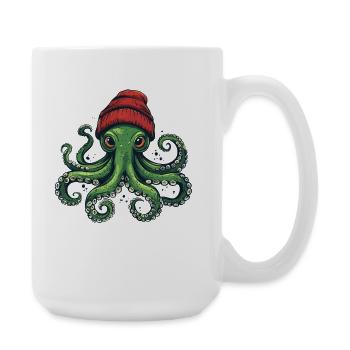 Octopus with red hat - Large Mug 440 ml - white - Right