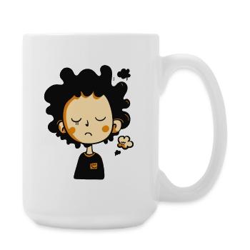 Ausdrucksstarke Karikatur IN Schwitzstimmung - Große Tasse 440 ml - Weiß - Rechts
