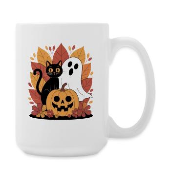 Ghost Pumpkin Cat Cute Halloween Autumn - Large Mug 440 ml - white - Right