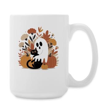 Ghost Pumpkin Cat Cute Halloween Autumn - Large Mug 440 ml - white - Right