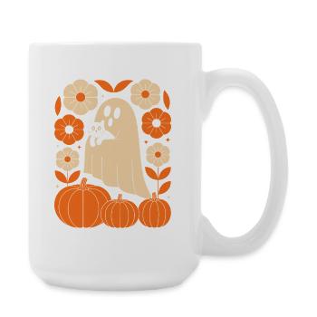 Geist Kürbis Katze Vintage Blumen Halloween Herbst - Große Tasse 440 ml - Weiß - Rechts