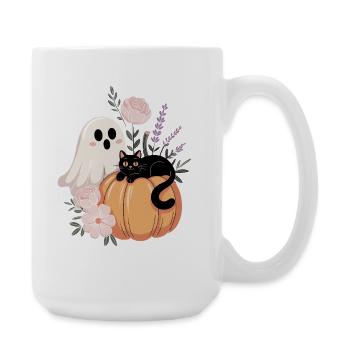 ghost pumpkin cat vintage flowers Halloween autumn - Large Mug 440 ml - white - Right