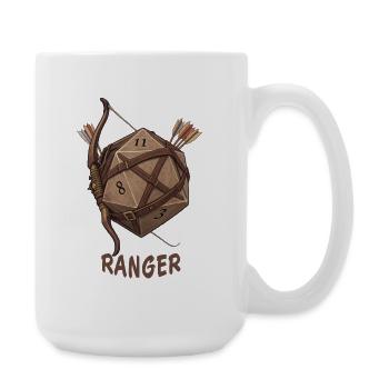 W20 mit Bogen & Pfeil – Ranger Fantasy Dice - Große Tasse 440 ml - Weiß - Rechts