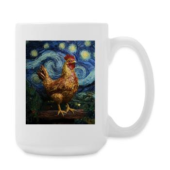 Huhn Hahn Hühner Van Gogh Style Starry  - Große Tasse 440 ml - Weiß - Rechts