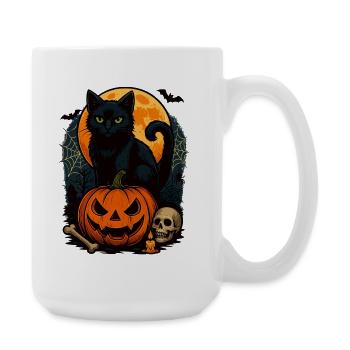Gruseliger Halloween-Kater mit Kürbis Halloween - Große Tasse 440 ml - Weiß - Rechts