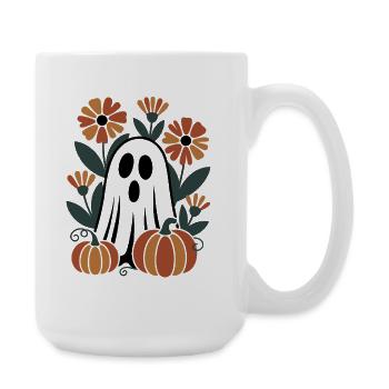 ghost pumpkin flowers retro Halloween autumn - Large Mug 440 ml - white - Right