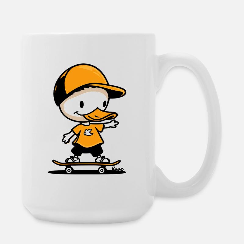 Playful Cartoon Duck with Skateboard Design - Large Mug 440 ml - white