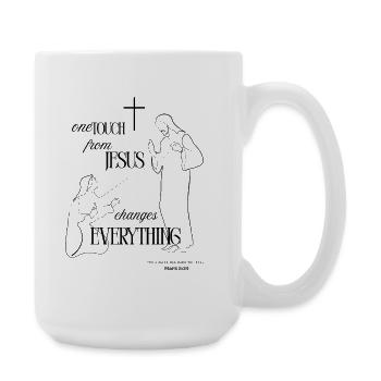One Touch from Jesus – Schwarz | Markus 5,34 - Große Tasse 440 ml - Weiß - Rechts
