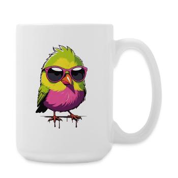 Colorful bird with sunglasses - Large Mug 440 ml - white - Right