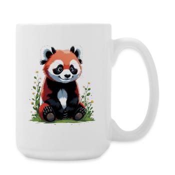 Cute Little Red Panda with Flowers - Large Mug 440 ml - white - Right