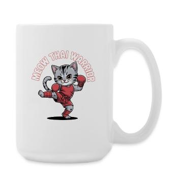 Katzenkämpfer im thailändischen Stil - Große Tasse 440 ml - Weiß - Rechts