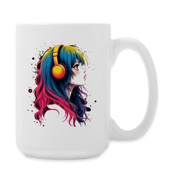 Farbiger Anime-Charakter mit Kopfhörer - Große Tasse 440 ml - Weiß - Rechts