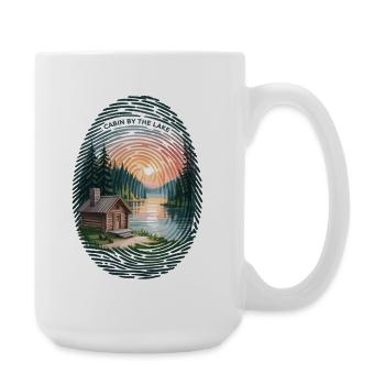 Outdoor Camping T-Shirt Seehütte Natur Motiv - Große Tasse 440 ml - Weiß - Rechts