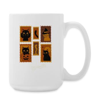 Halloween Black Cat Stamp Collection, Cats  - Large Mug 440 ml - white - Right