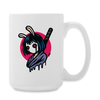 Häschen Masken Samurai Kriegerin - Große Tasse 440 ml - Weiß - Rechts