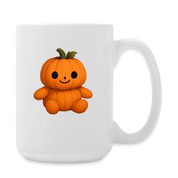Cute pumpkin teddy bear friendly face - Large Mug 440 ml - white - Right