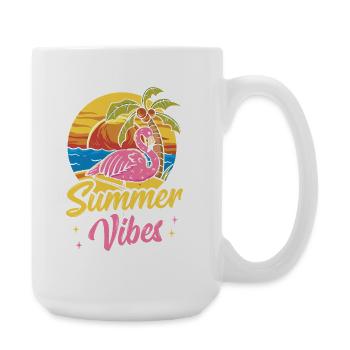Pink Flamingo Summer Beach Palm Tree Urlaub - Große Tasse 440 ml - Weiß - Rechts