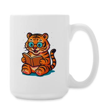 Playful Tiger with Glasses and Book - Large Mug 440 ml - white - Right
