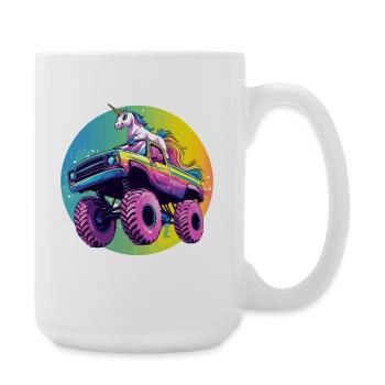 Bunter Rainbow Monster Truck mit Einhorn - Große Tasse 440 ml - Weiß - Rechts