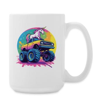 Leuchtendes Einhorn auf Monstertruck - Große Tasse 440 ml - Weiß - Rechts
