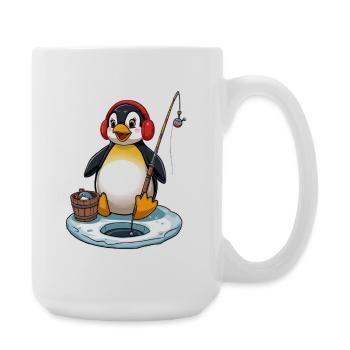 Eisfischer Pinguin mit Ohrenwärmer - Große Tasse 440 ml - Weiß - Rechts