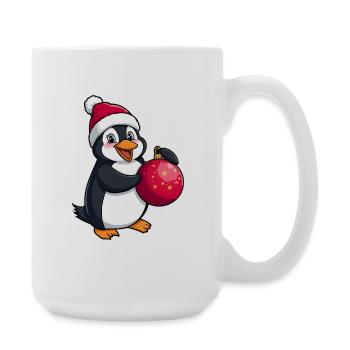 Pinguin mit Weihnachtsmütze und Weihnachtkugel - Große Tasse 440 ml - Weiß - Rechts