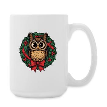 Eule im Weihnachtskranz - Große Tasse 440 ml - Weiß - Rechts