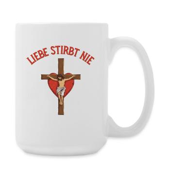 Liebe Stirbt Nie Kreuz Herz Jesus Gott  - Große Tasse 440 ml - Weiß - Rechts